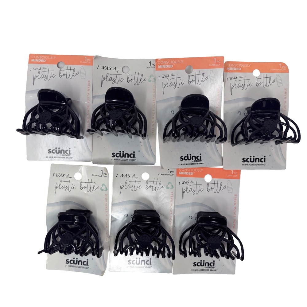 7 Pack Scunci Earth-Friendly Upcycled Large Jaw Clip, Black
